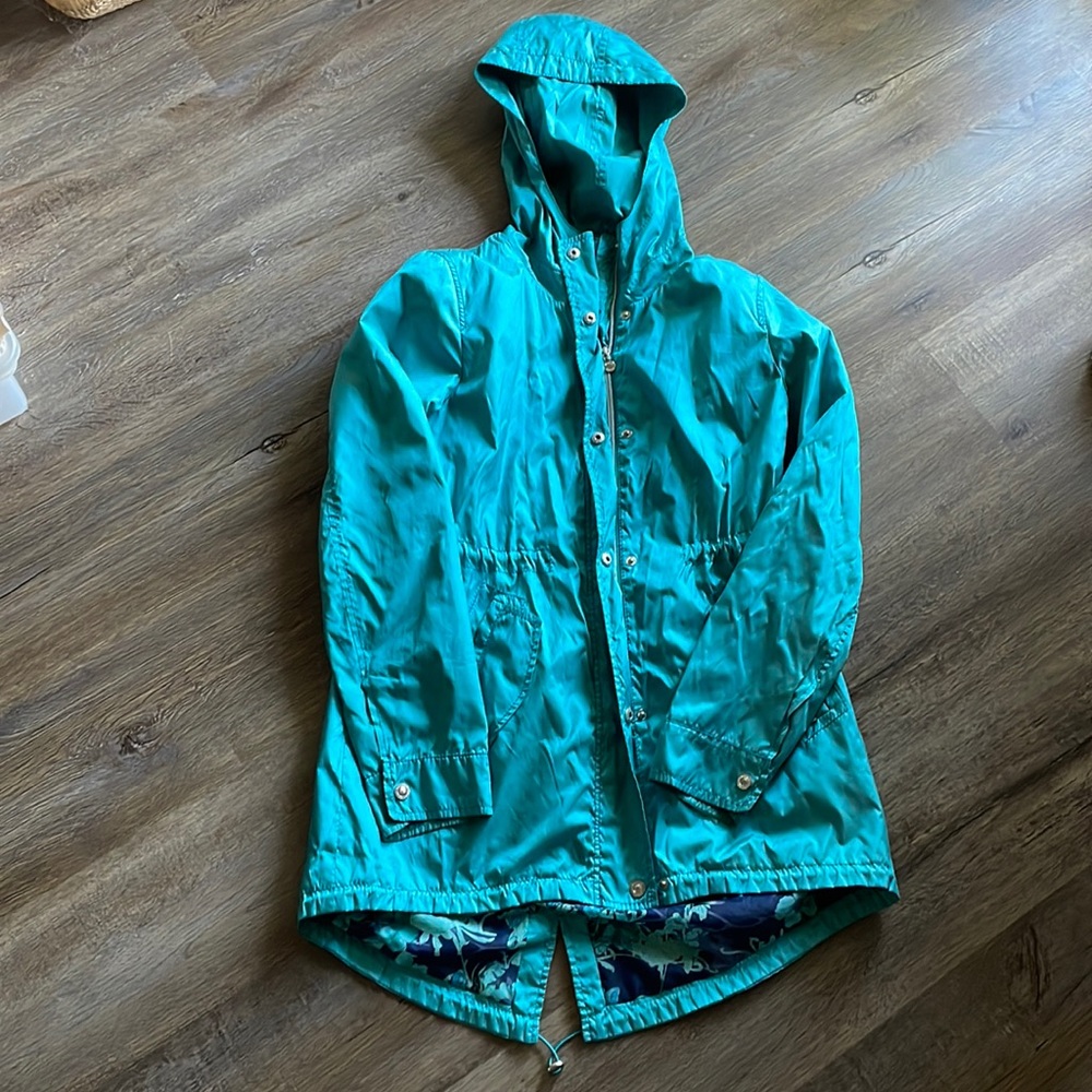 🧥 Kensie Teal Hooded Anorak Rain Jacket Fishtail Parka Medium